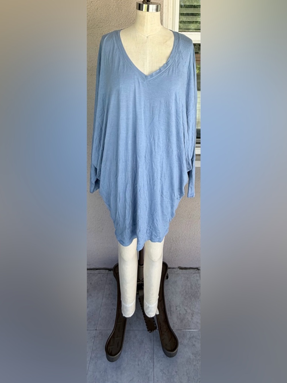 Light Blue V-Neck Oversized Tunic
